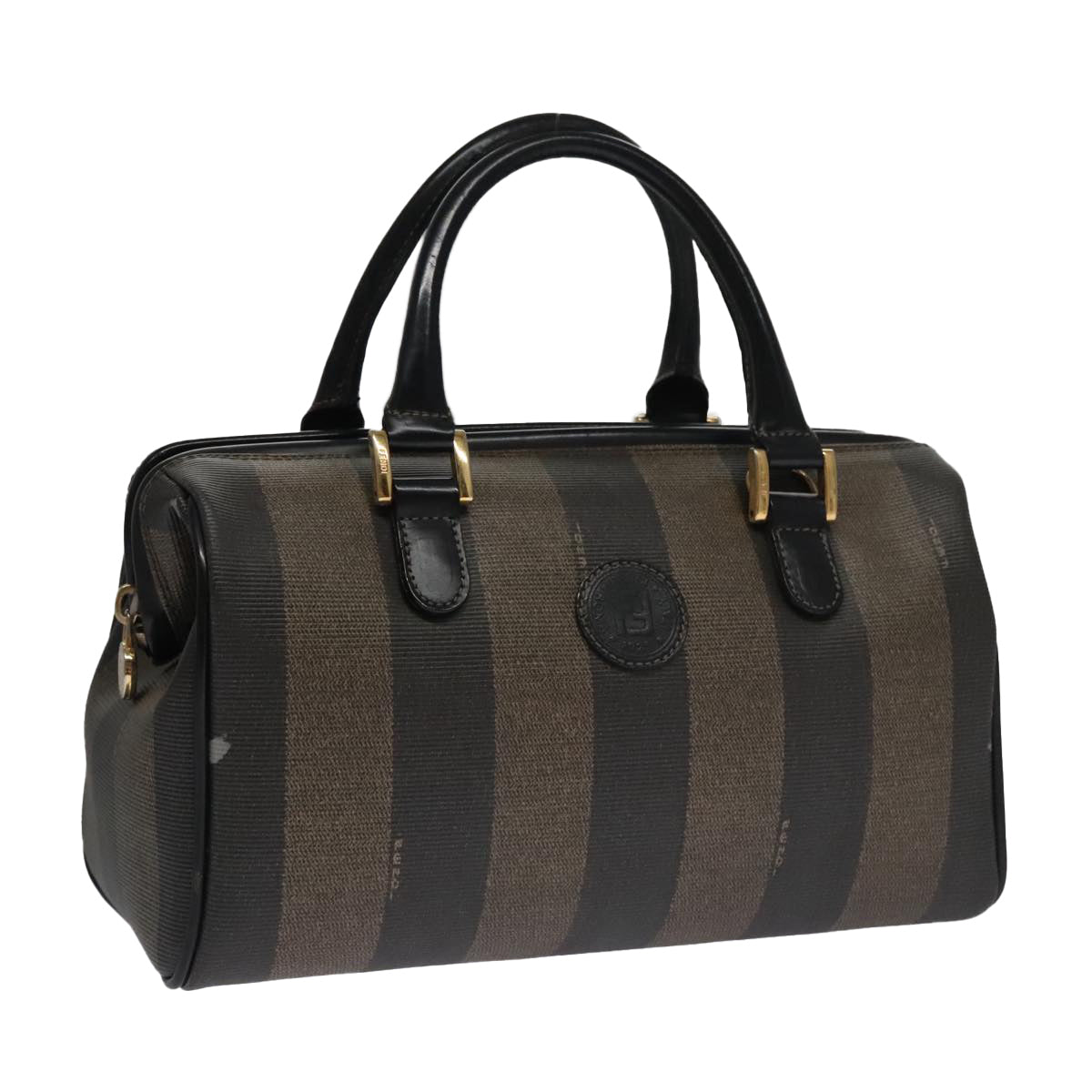 FENDI Pecan Canvas Hand Bag Brown Black gold 102870