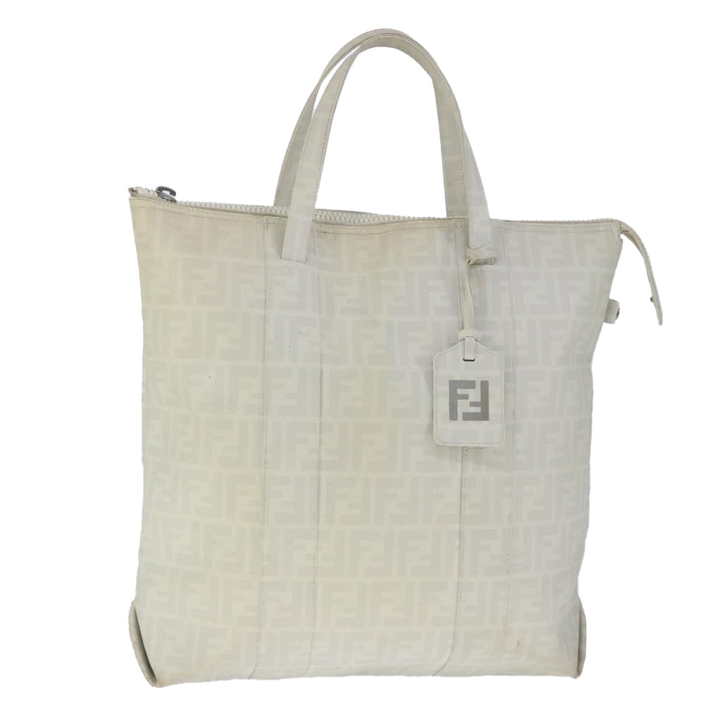FENDI Zucca Canvas Tote Bag PVC White Silver 102974