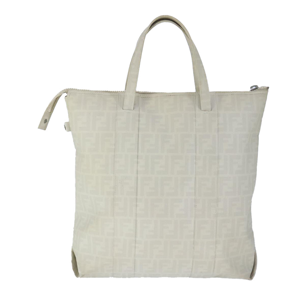 FENDI Zucca Canvas Tote Bag PVC White Silver 102974