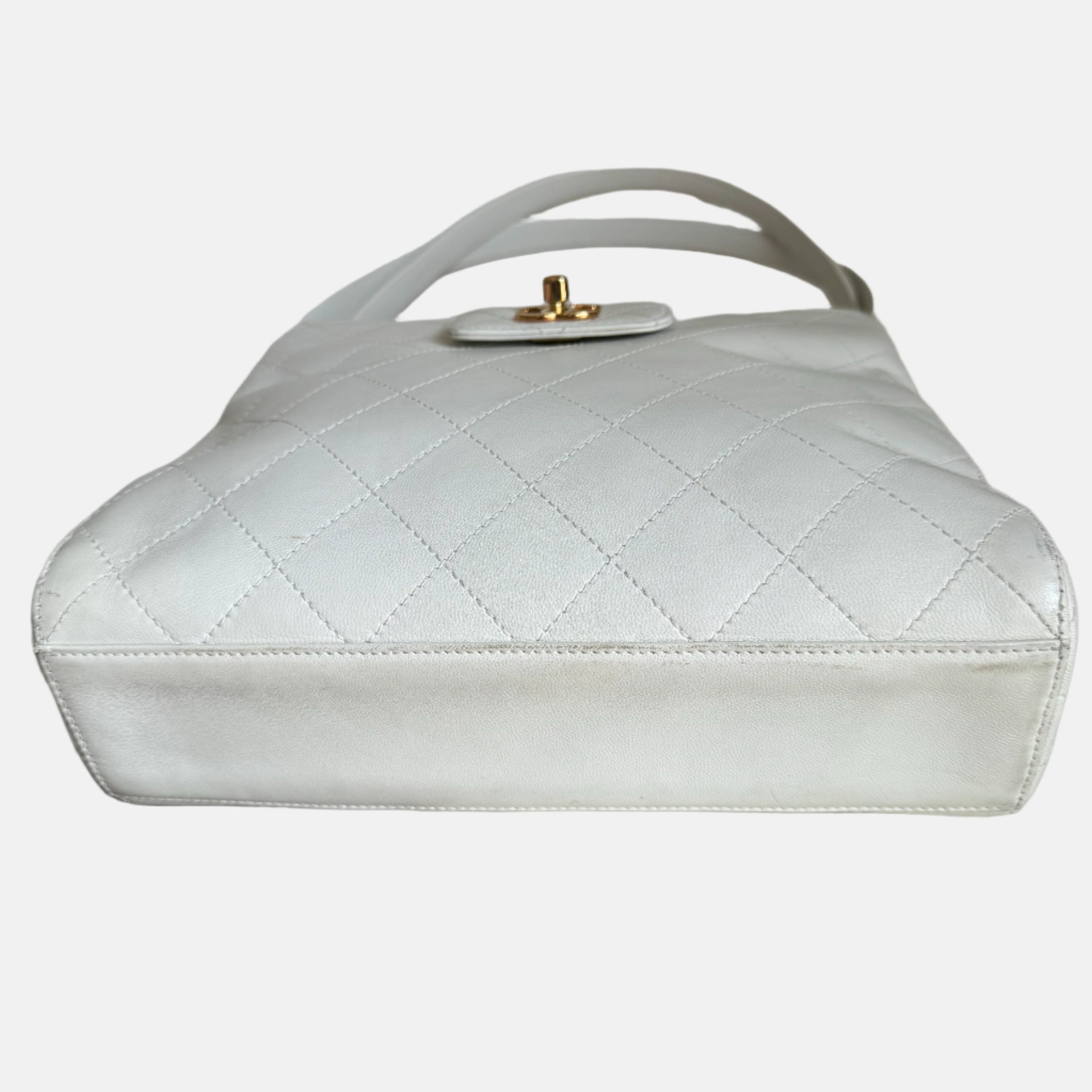 Chanel Kelly Top Handle Bag White Leather
