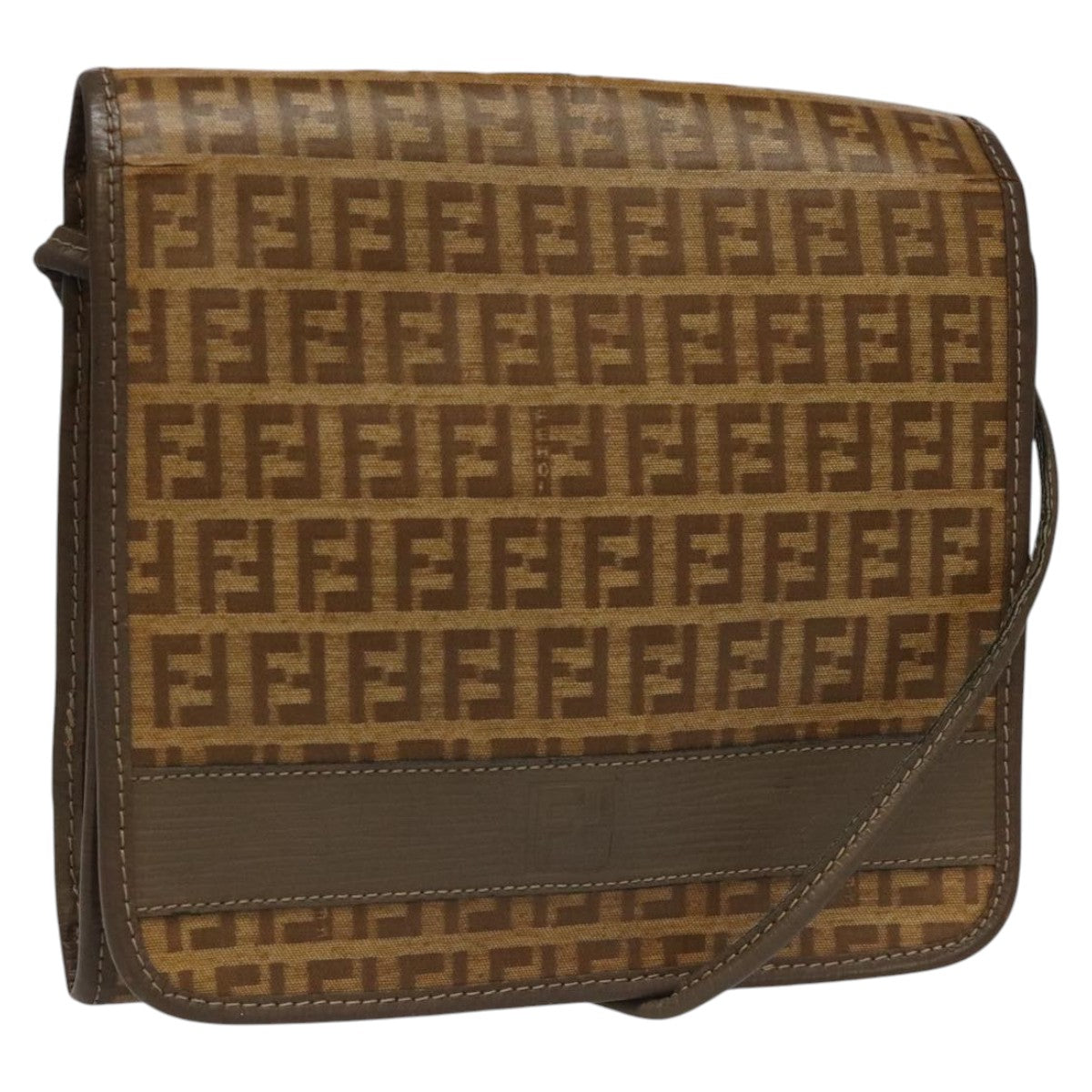 FENDI Zucchino Canvas Shoulder Bag Beige 104456