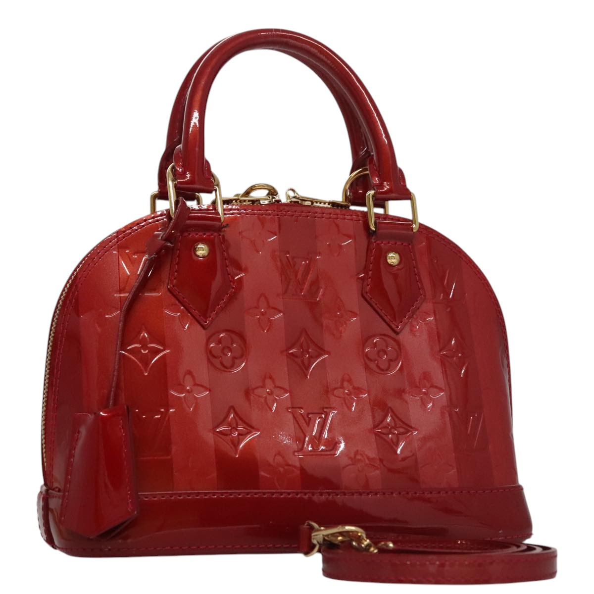 LOUIS VUITTON Vernis Rayure Alma BB Bag 2way Pomme D'amour M91593 105512AV
