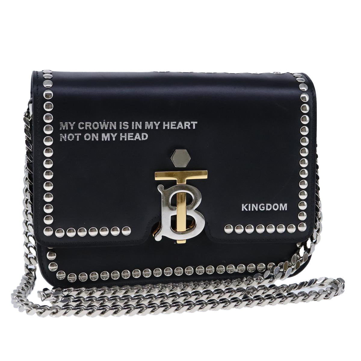 BURBERRY Chain Shoulder Bag Leather Black 106254V