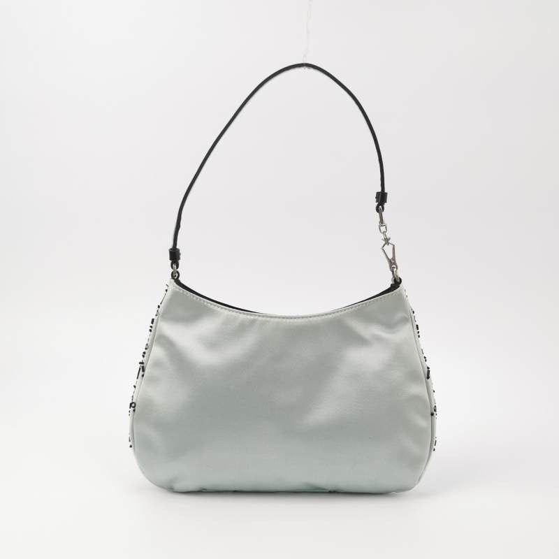 Prada Cleo Vintage Blue Silk Beaded Embroidery Shoulder Bag