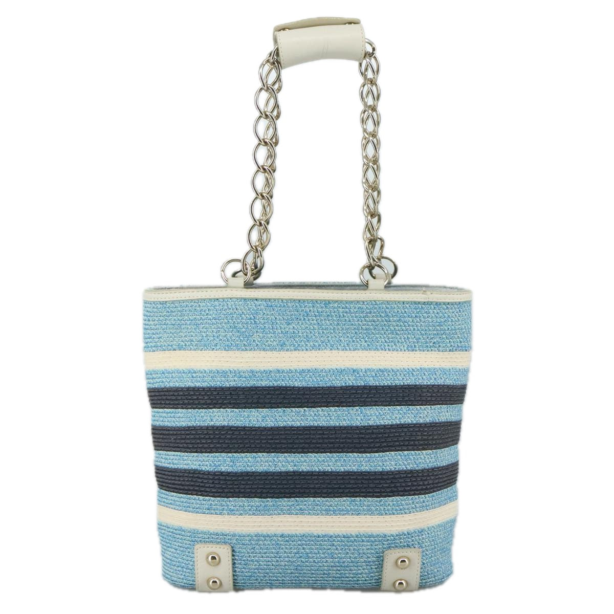 BURBERRY Blue Label Chain Shoulder Bag Straw Metal Blue White Silver 108039