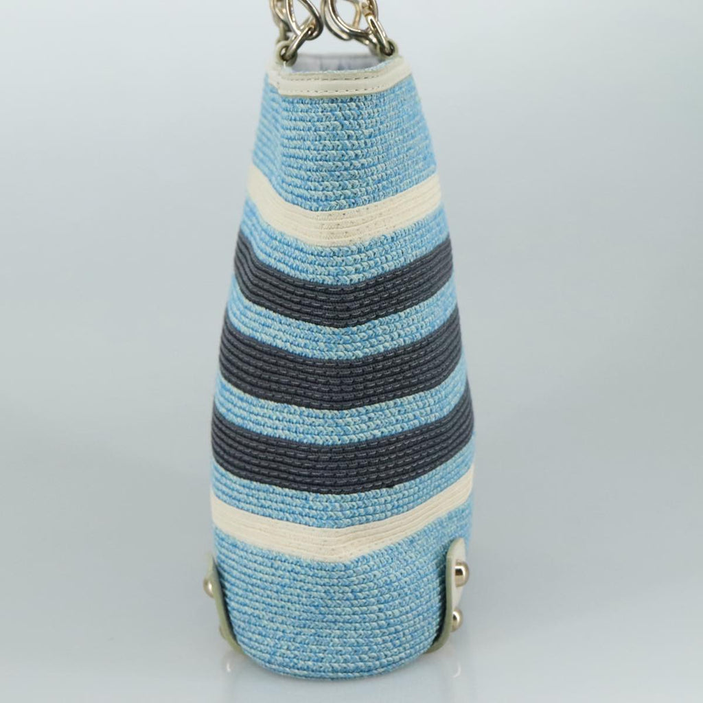 BURBERRY Blue Label Chain Shoulder Bag Straw Metal Blue White Silver 108039