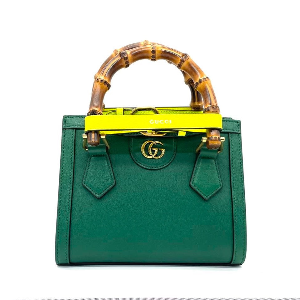 Gucci Diana Mini Green Leather Bag Bamboo Handle with Strap