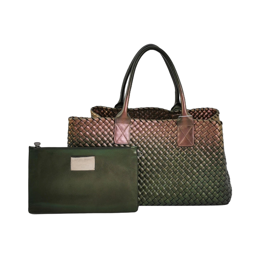 Bottega Veneta Cabat Tote Metallic Dark Green Gradient and Copper Intreccio Leather 40cm