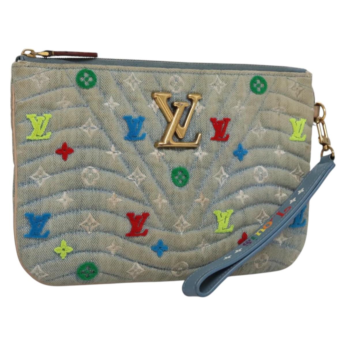 LOUIS VUITTON Monogram Denim New Wave Pochette Zip Bag Blue M67538 110431
