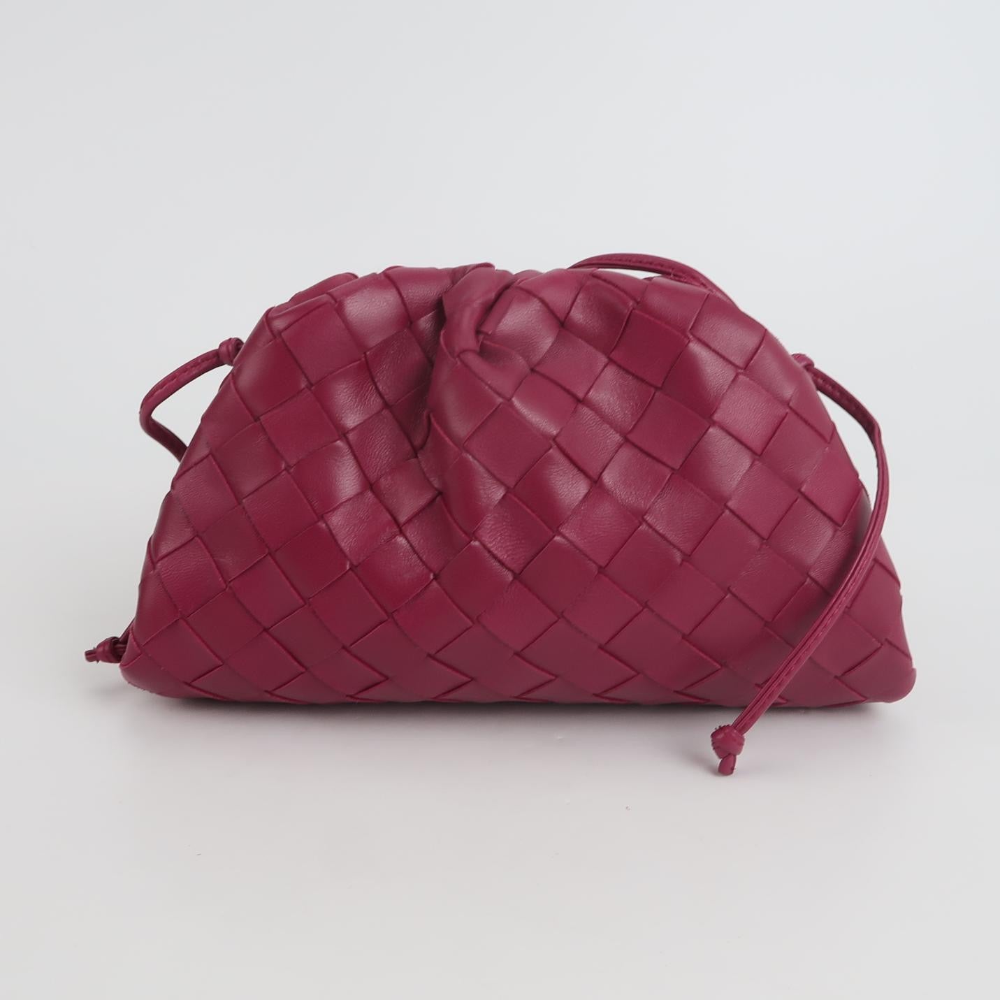 Bottega Veneta Pouch Mini Intrecciato Burgundy Lambskin Leather Crossbody Bag
