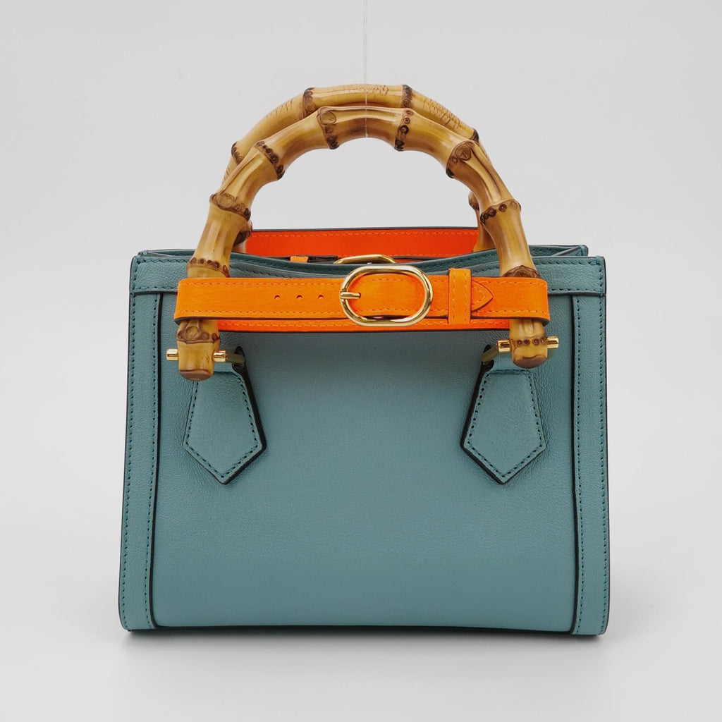 Gucci Diana Mini Blue Leather Bag Bamboo Handle with Strap