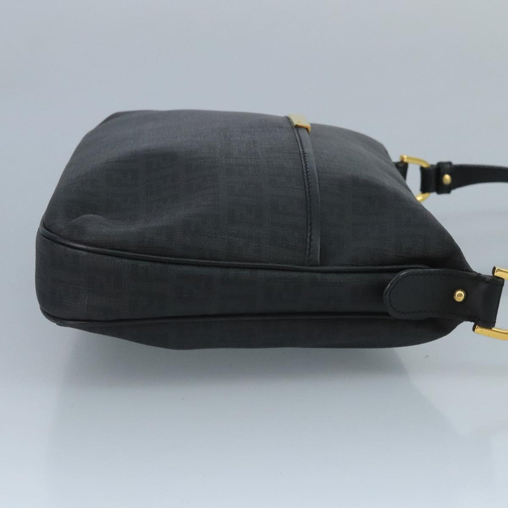FENDI Zucchino Canvas Shoulder Bag Gold Black 111182