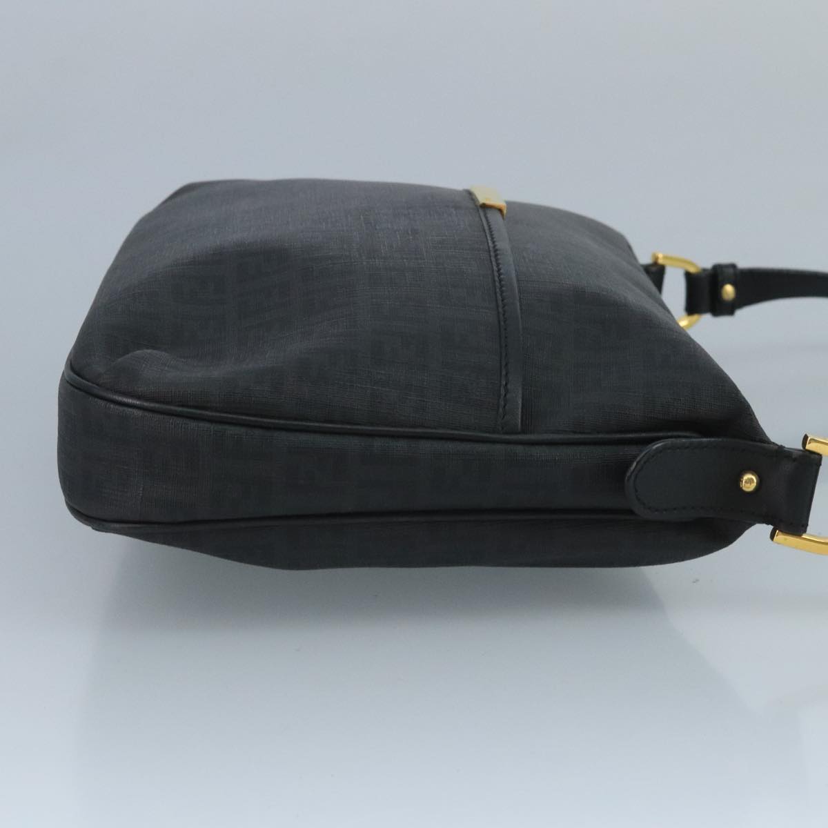FENDI Zucchino Canvas Shoulder Bag Gold Black 111182
