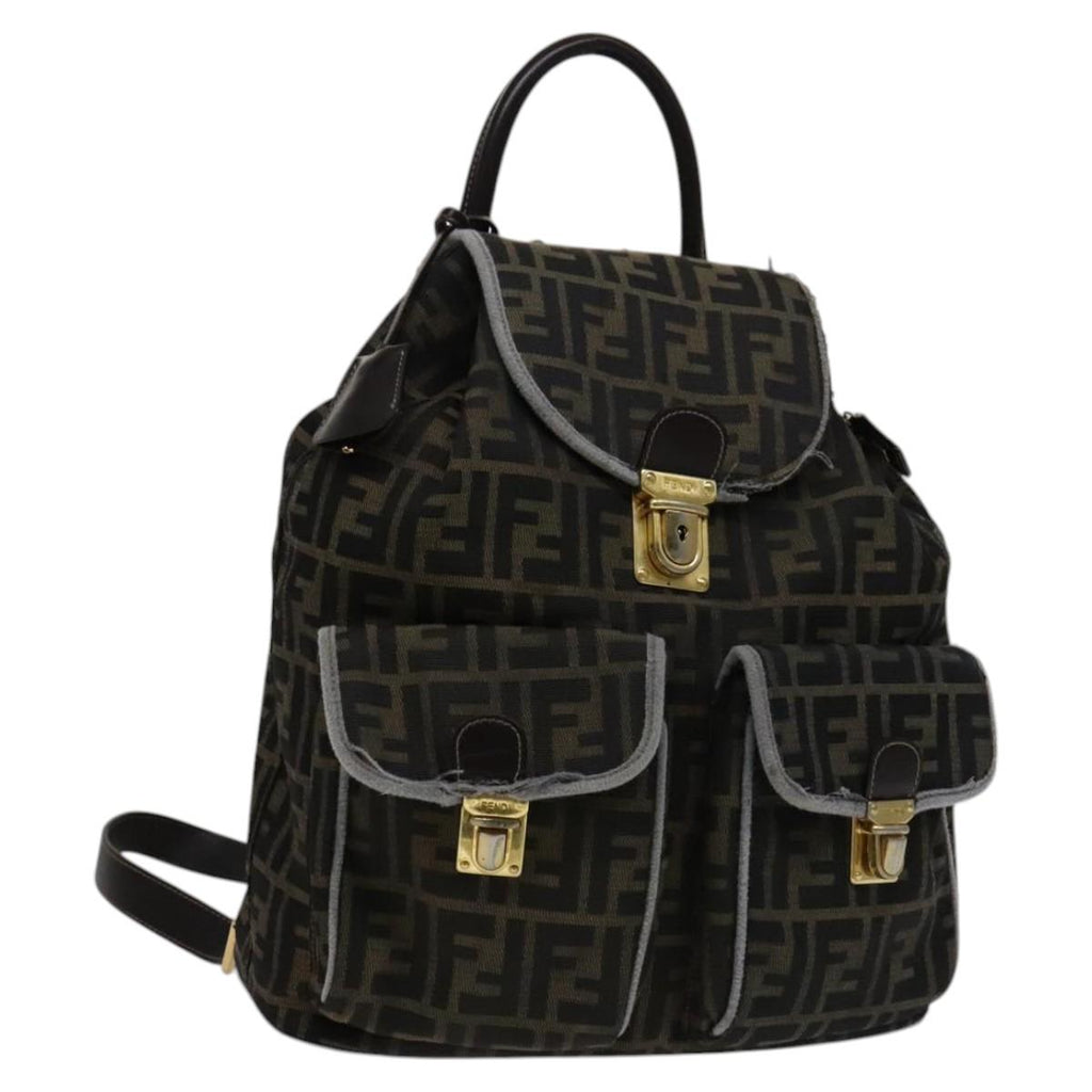 FENDI Zucca Canvas Backpack Brown Black gold 111351