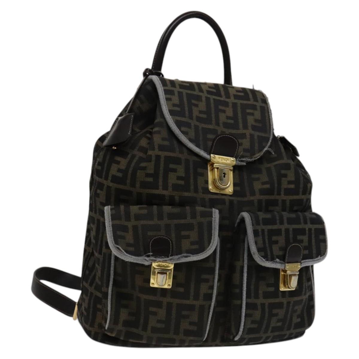 FENDI Zucca Canvas Backpack Brown Black gold 111351