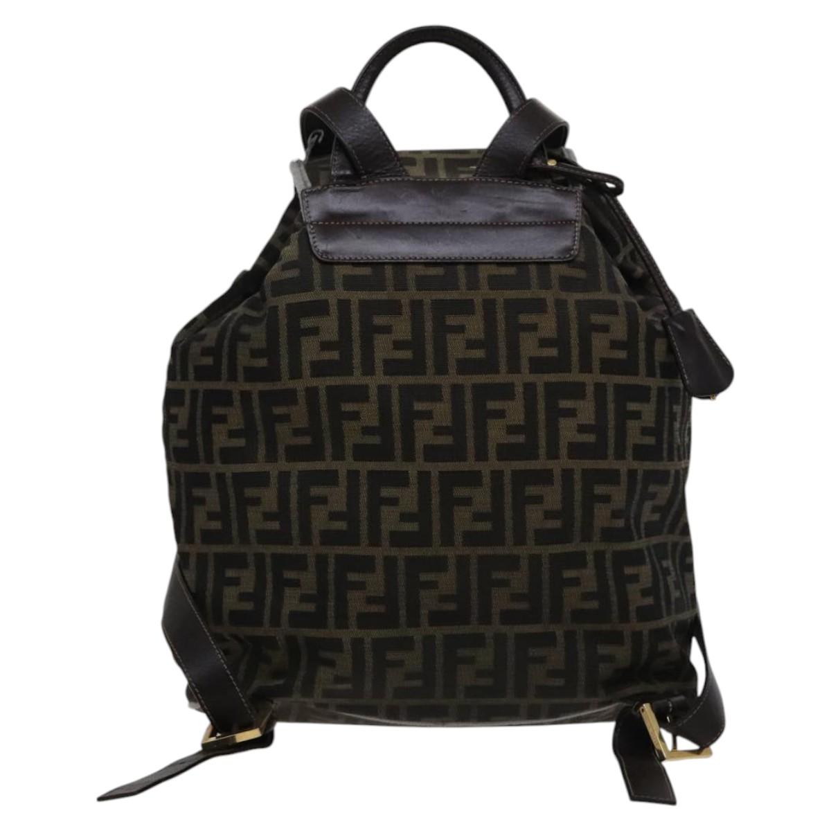FENDI Zucca Canvas Backpack Brown Black gold 111351