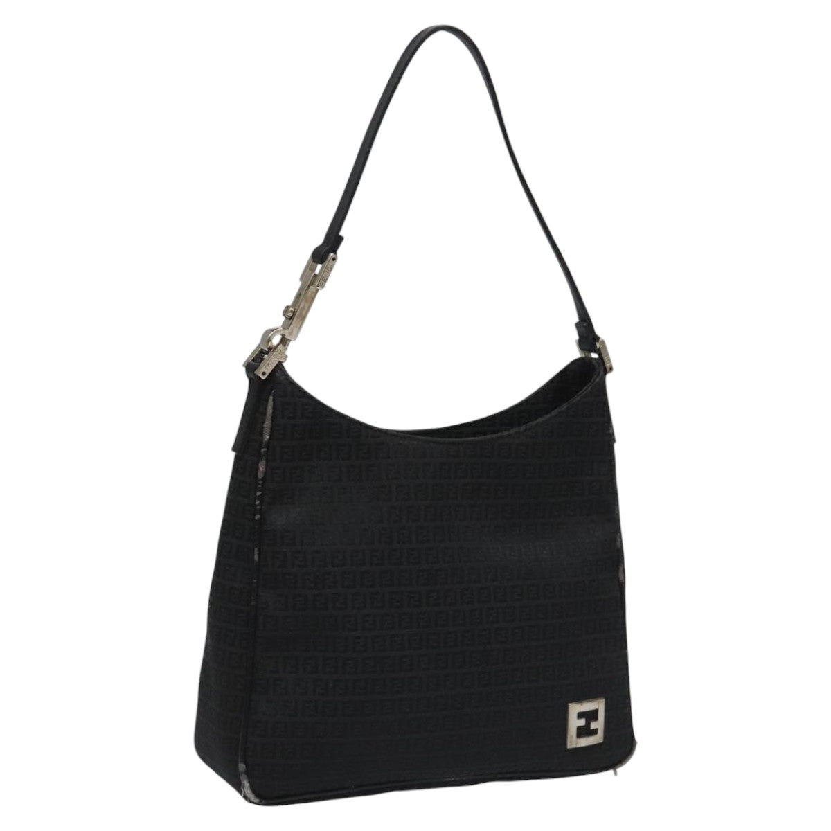 FENDI Zucchino Canvas Shoulder Bag Black 112119