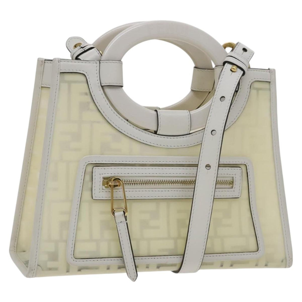 FENDI Zucca Canvas Hand Bag Vinyl Leather 2way Cream White gold 112339