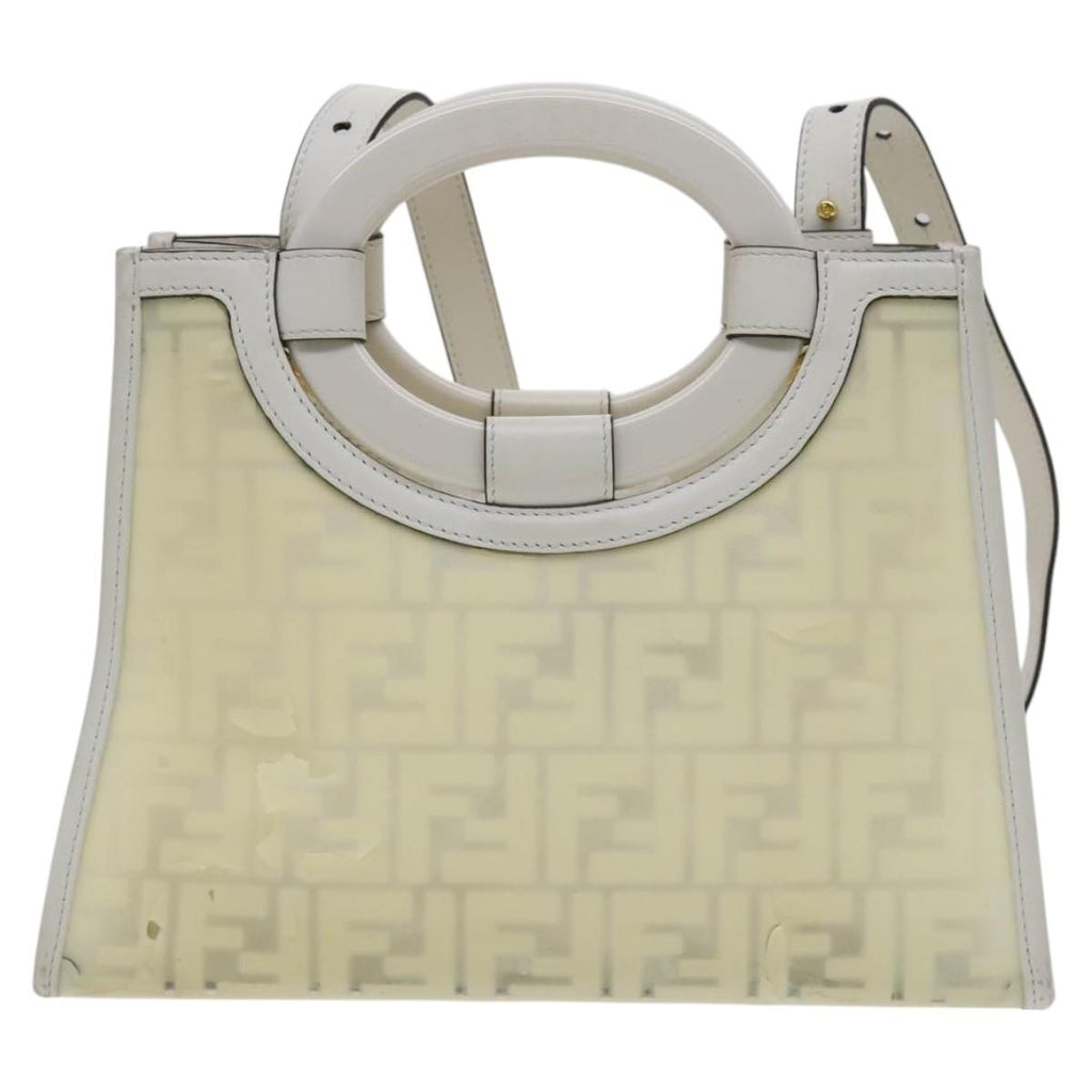 FENDI Zucca Canvas Hand Bag Vinyl Leather 2way Cream White gold 112339