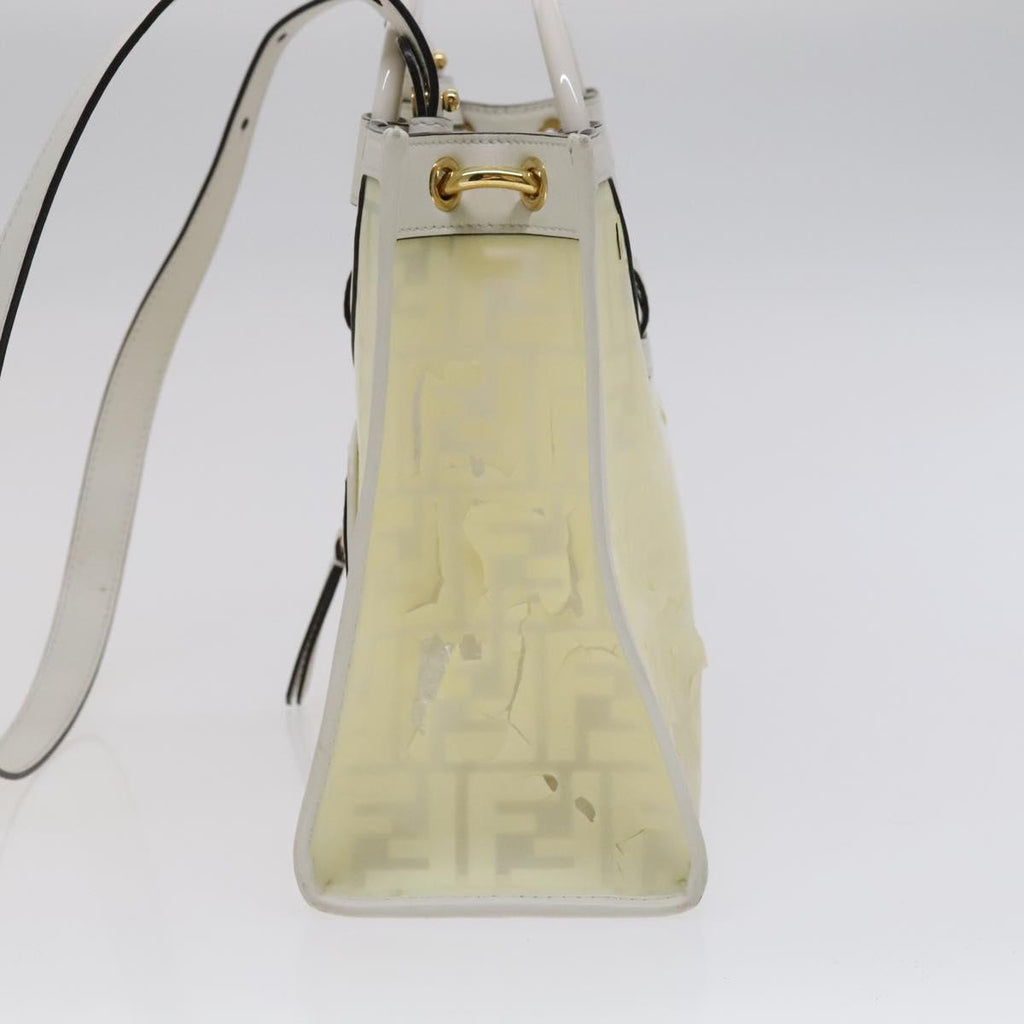 FENDI Zucca Canvas Hand Bag Vinyl Leather 2way Cream White gold 112339