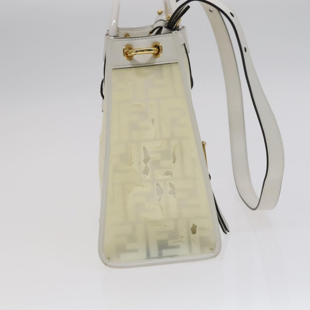 FENDI Zucca Canvas Hand Bag Vinyl Leather 2way Cream White gold 112339