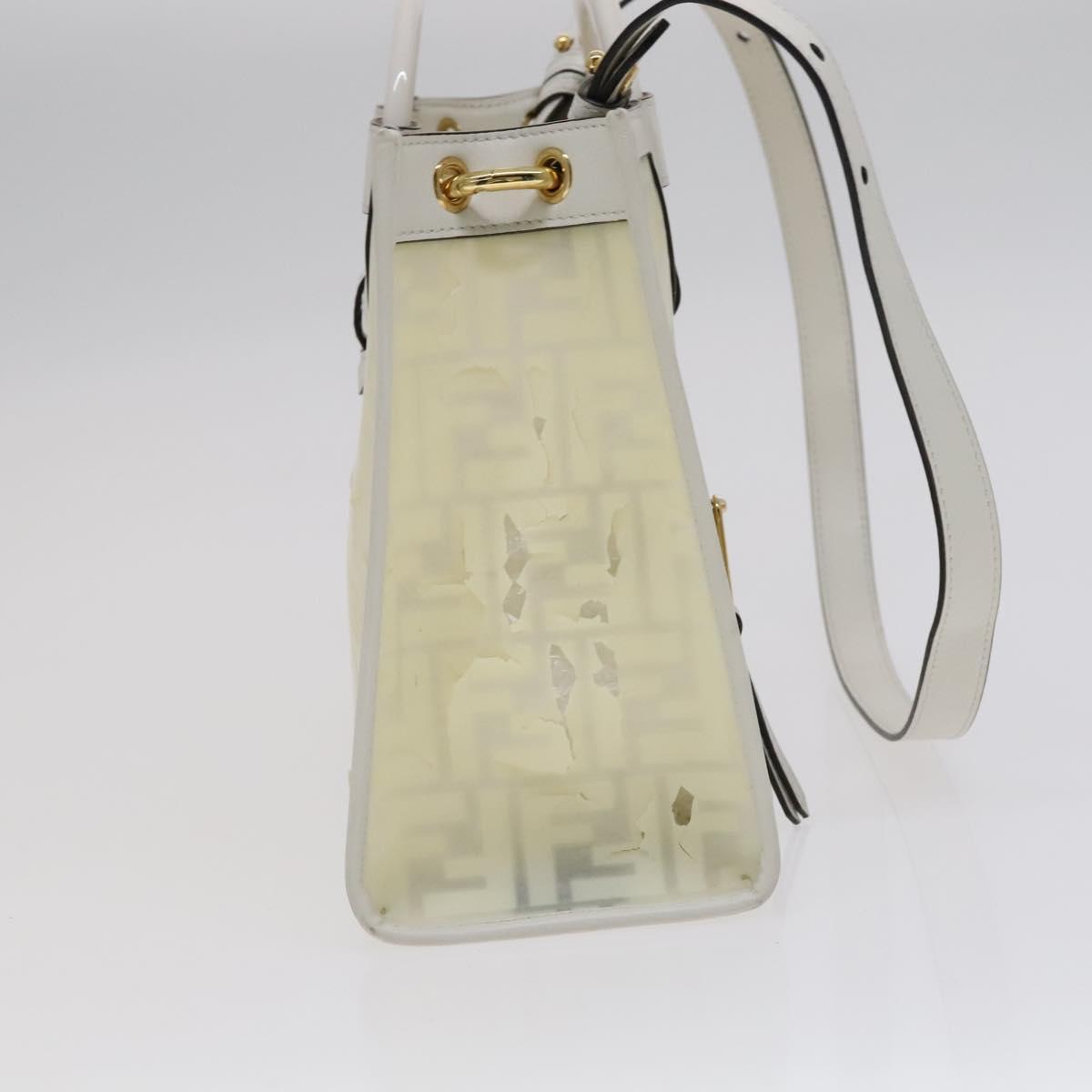 FENDI Zucca Canvas Hand Bag Vinyl Leather 2way Cream White gold 112339