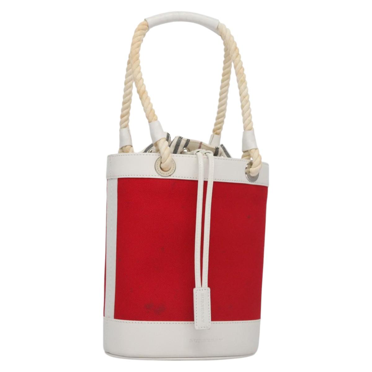 BURBERRY Blue Label Hand Bag Canvas Leather Red White Silver 113132