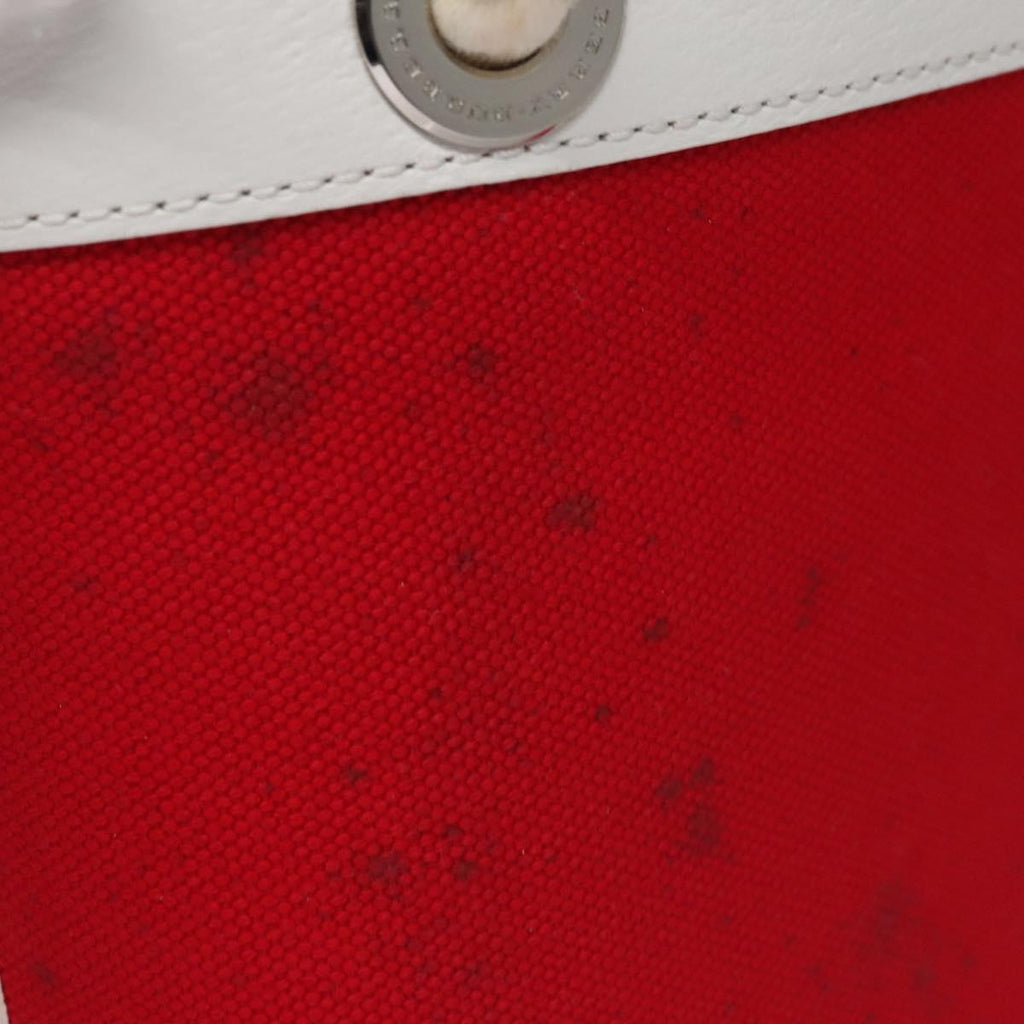 BURBERRY Blue Label Hand Bag Canvas Leather Red White Silver 113132