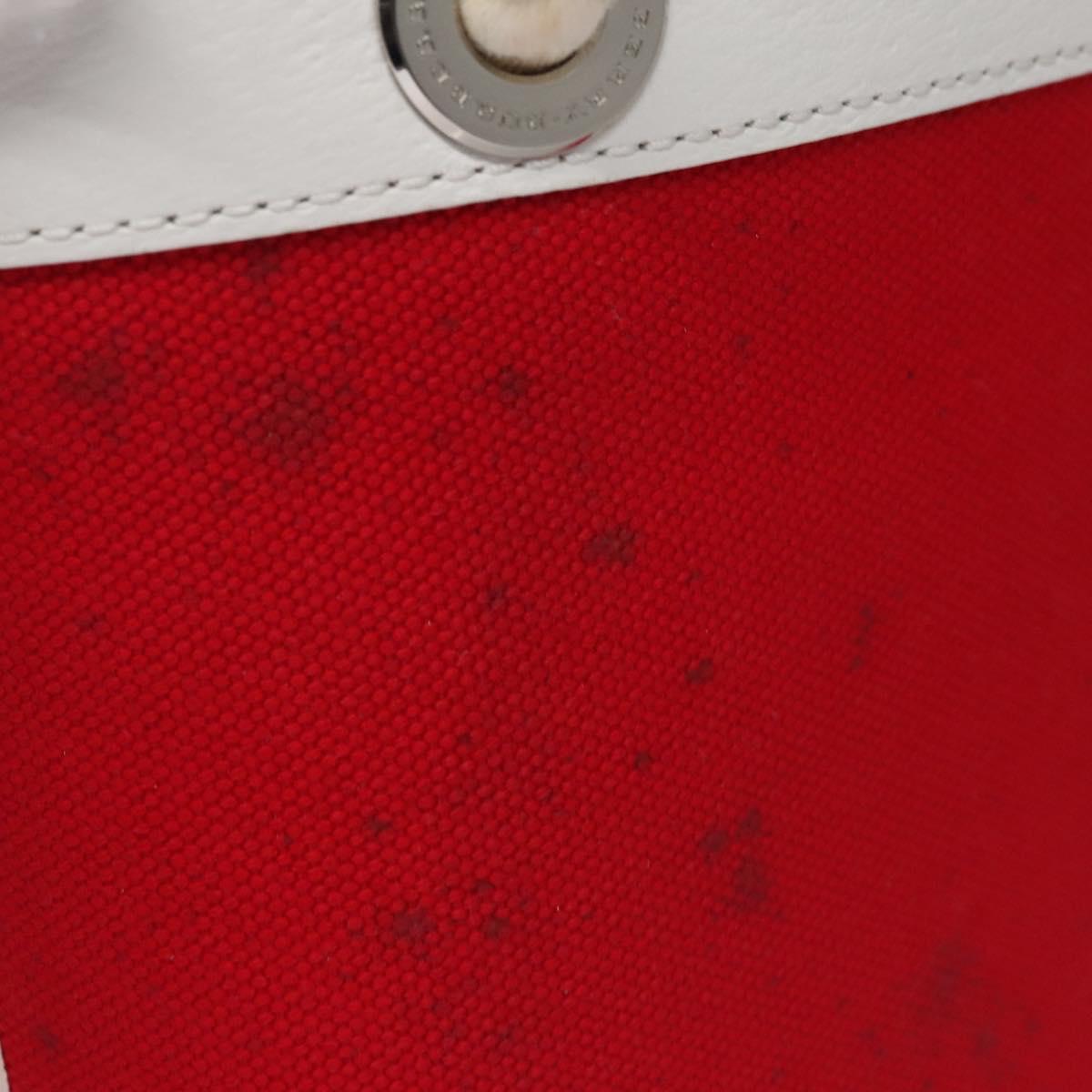 BURBERRY Blue Label Hand Bag Canvas Leather Red White Silver 113132