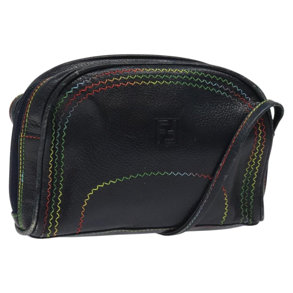 FENDI Shoulder Bag Leather Navy 113423