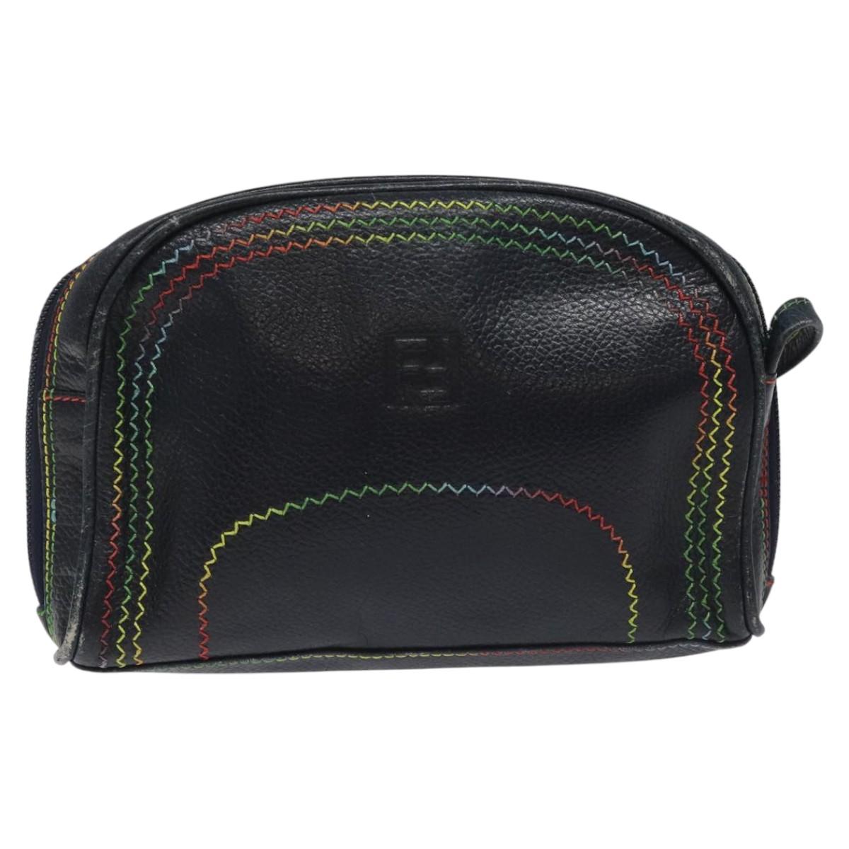 FENDI Shoulder Bag Leather Navy 113423