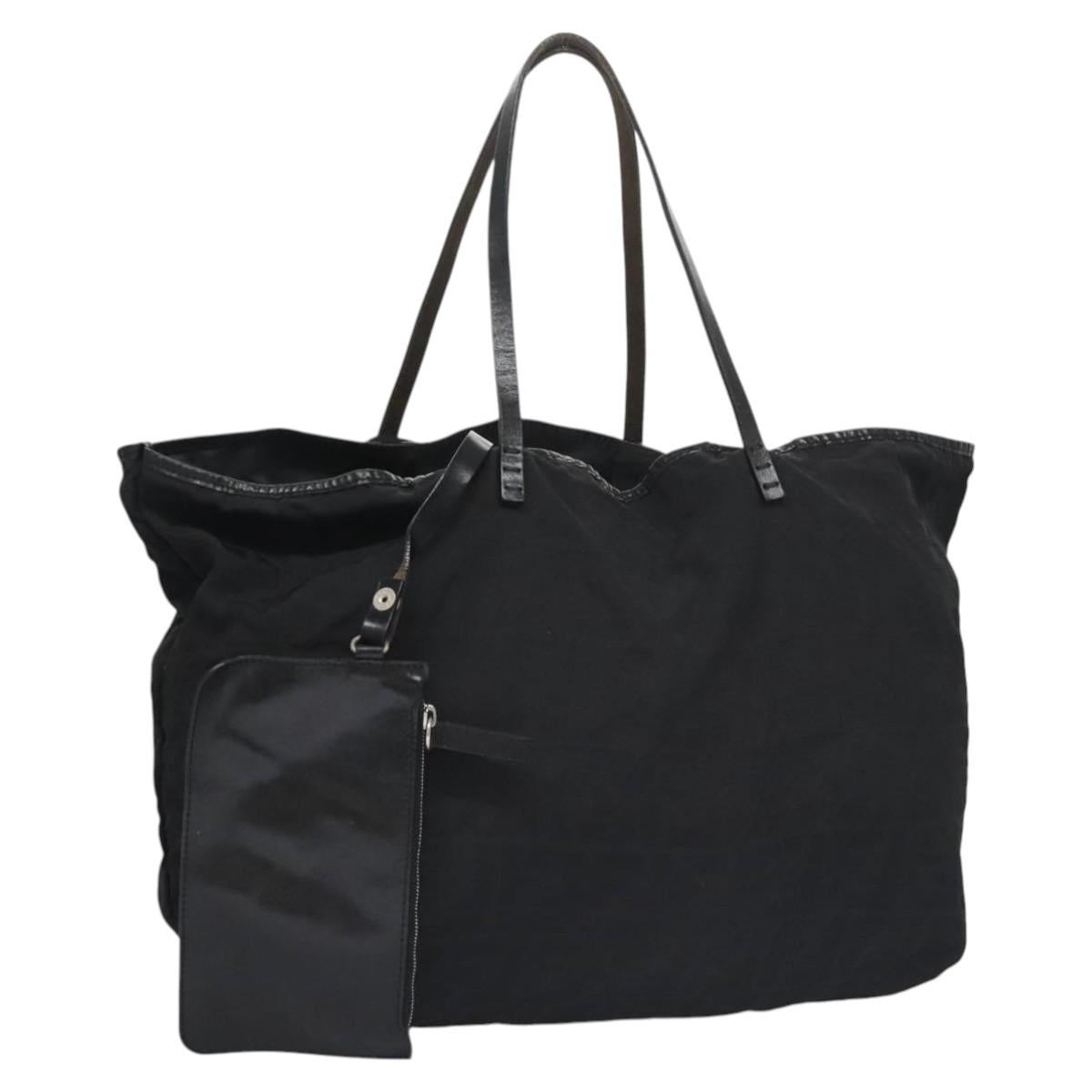 FENDI Zucchino Canvas Hand Bag Nylon Black Silver 113935