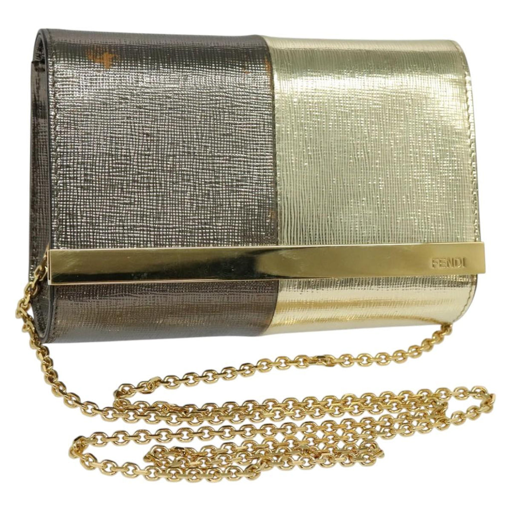 FENDI Chain Shoulder Bag Leather Gold Tone 114194