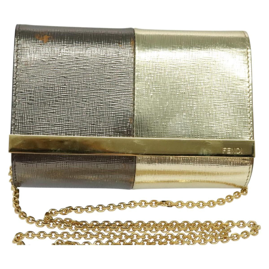 FENDI Chain Shoulder Bag Leather Gold Tone 114194