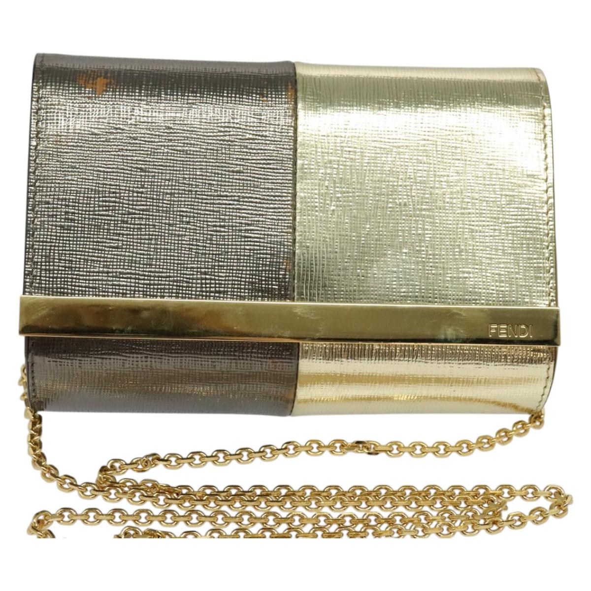 FENDI Chain Shoulder Bag Leather Gold Tone 114194