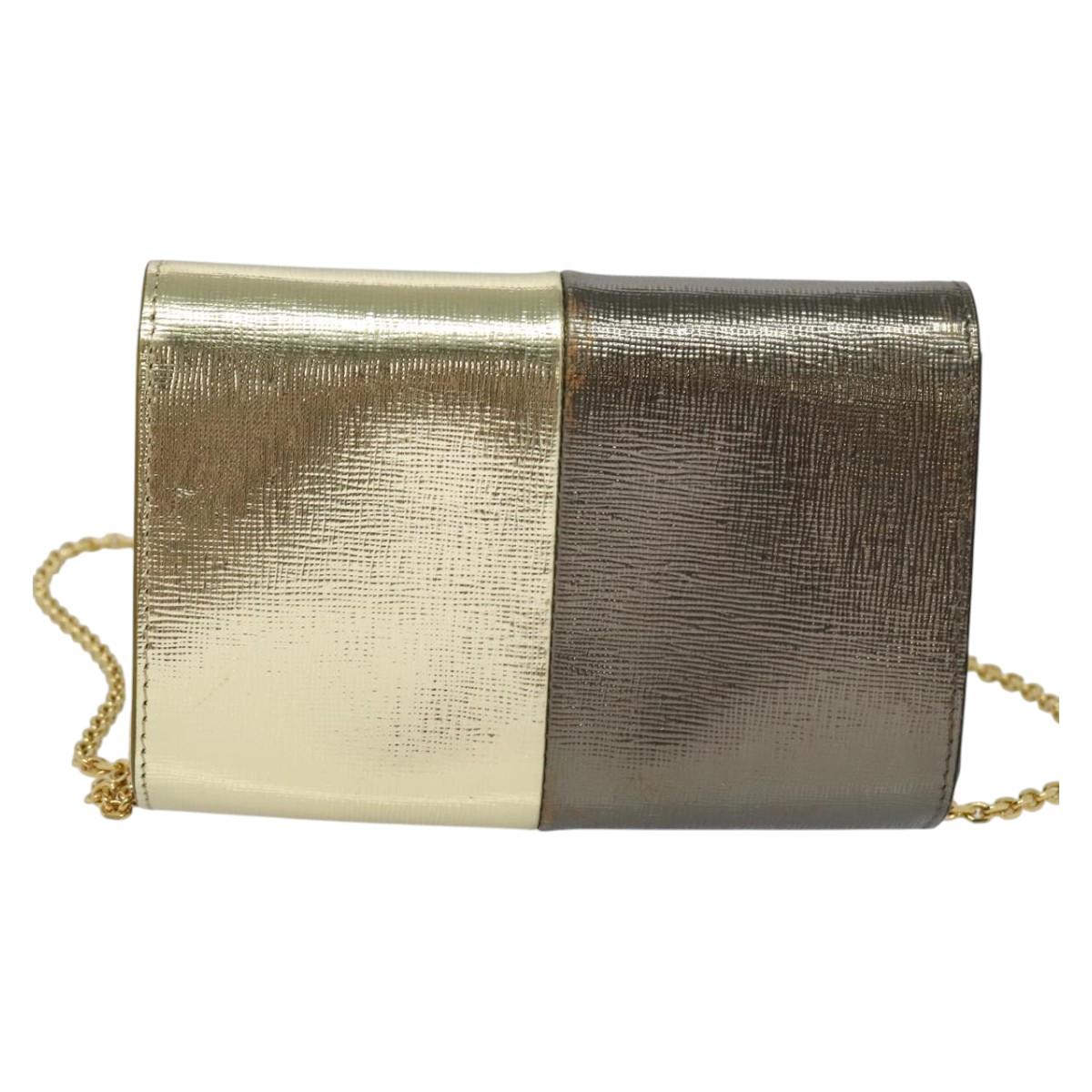 FENDI Chain Shoulder Bag Leather Gold Tone 114194