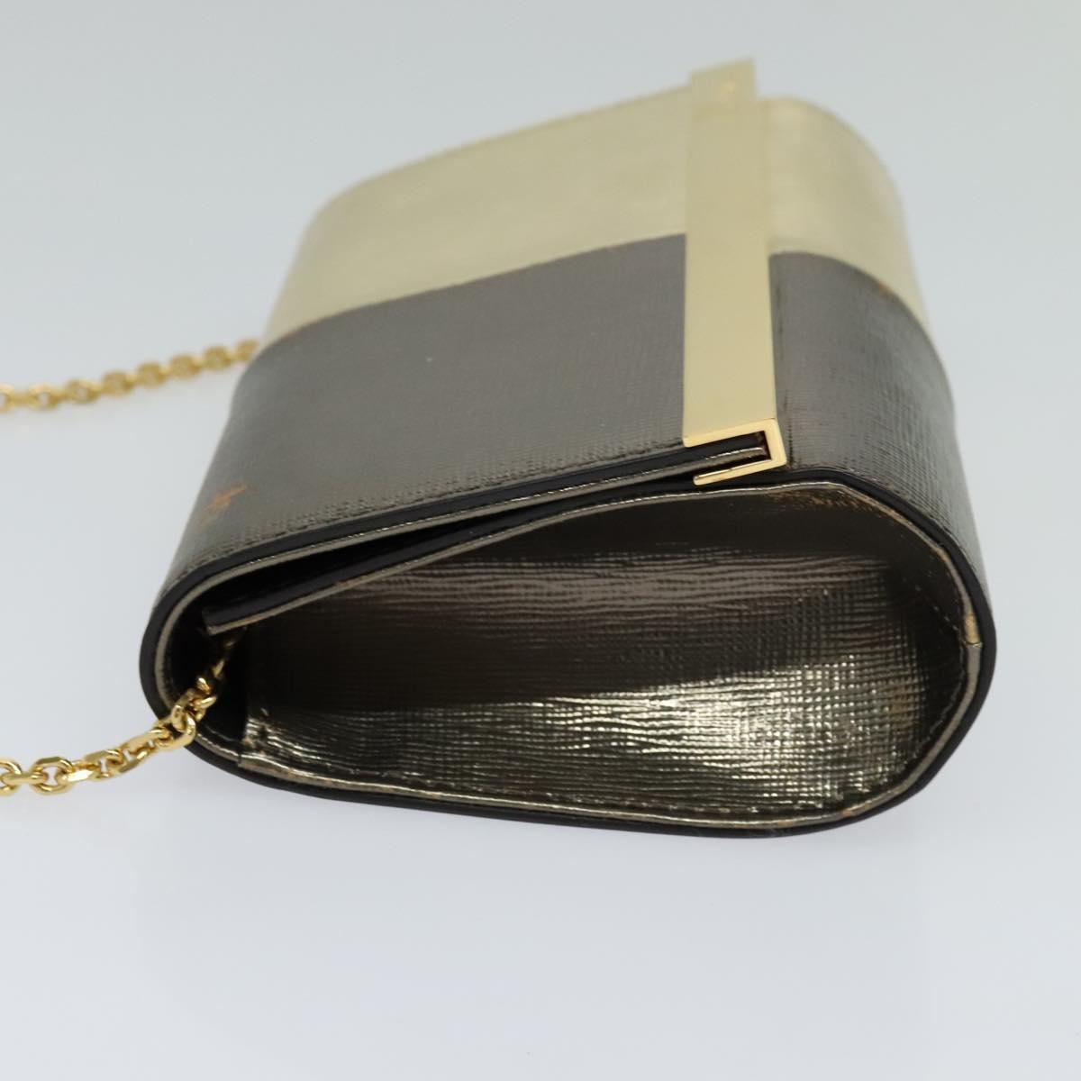FENDI Chain Shoulder Bag Leather Gold Tone 114194