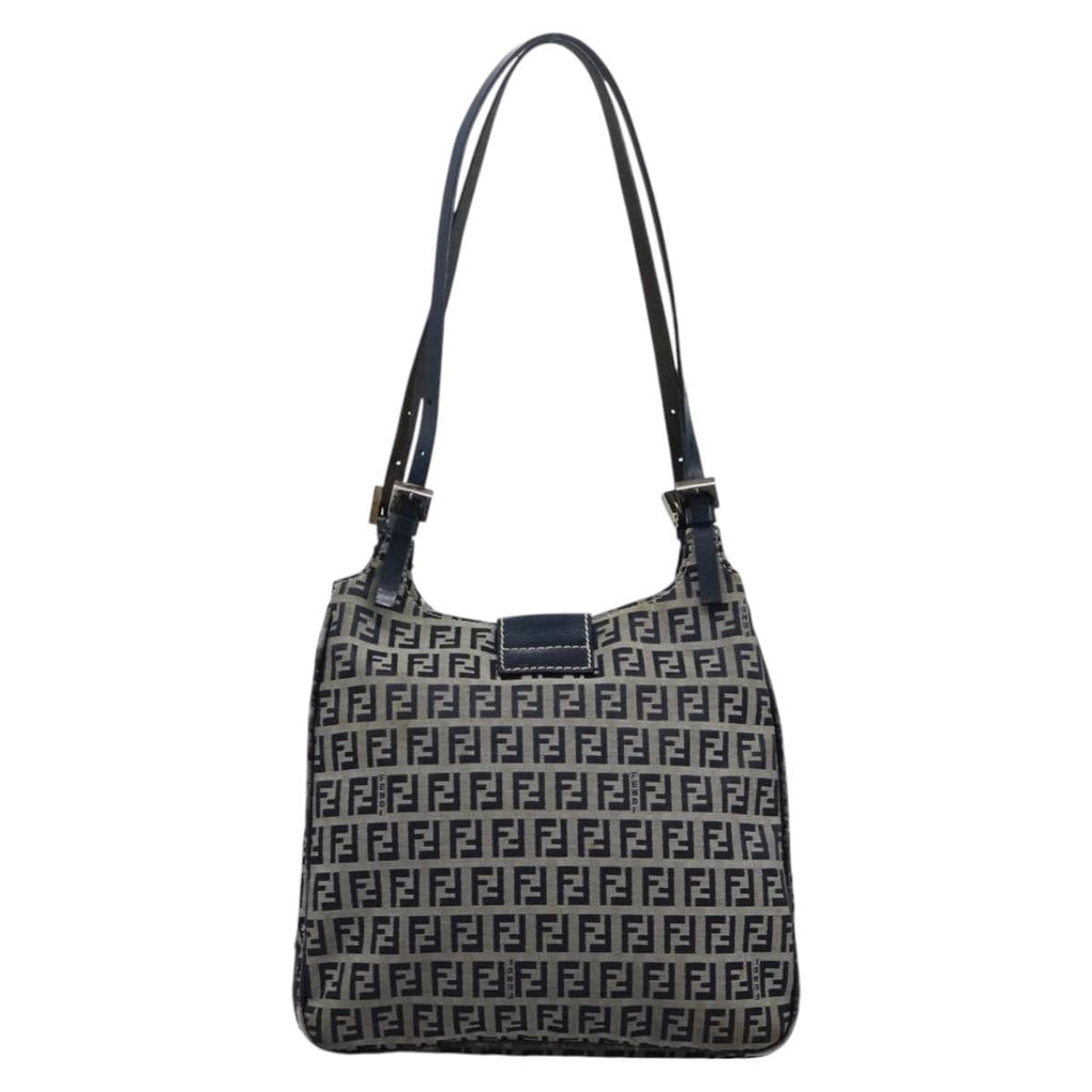 FENDI Zucchino Canvas Shoulder Bag Navy 114284