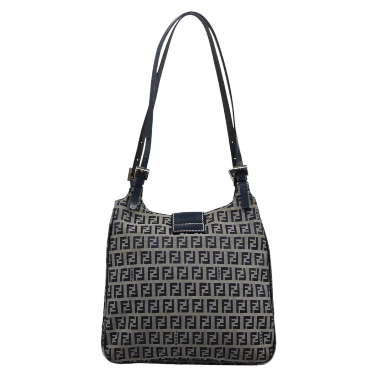FENDI Zucchino Canvas Shoulder Bag Navy 114284