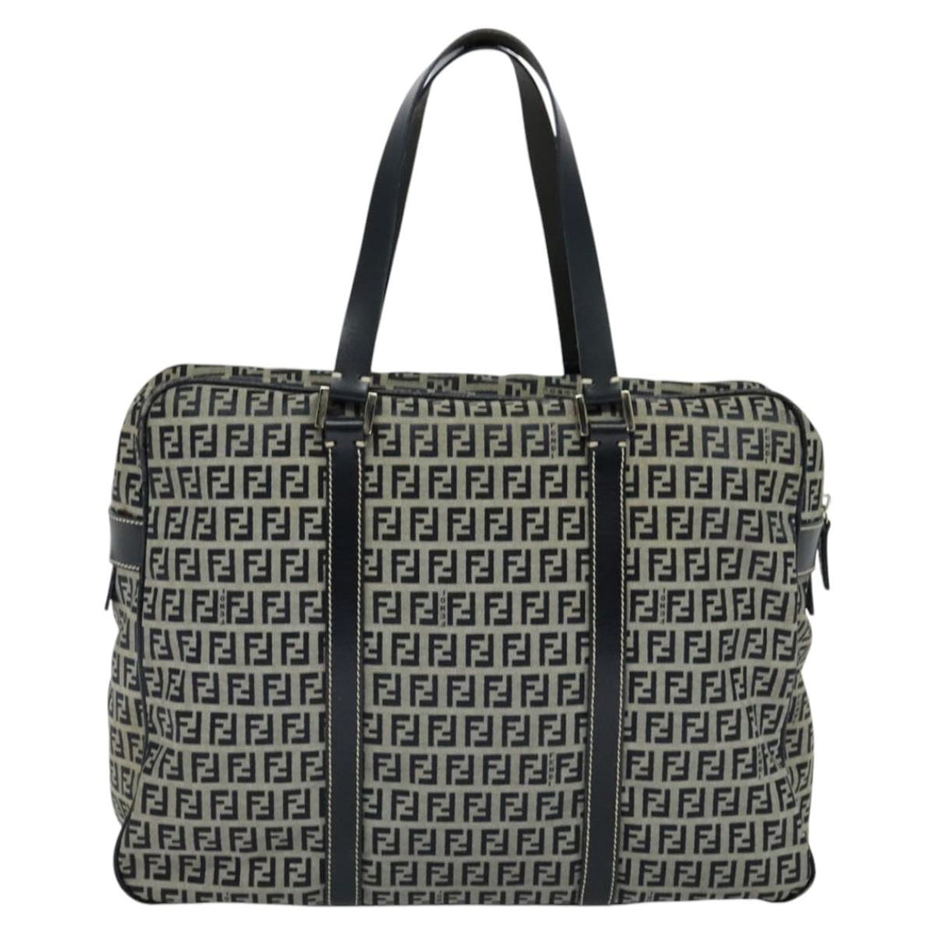 FENDI Zucchino Canvas Hand Bag Navy Silver 114726