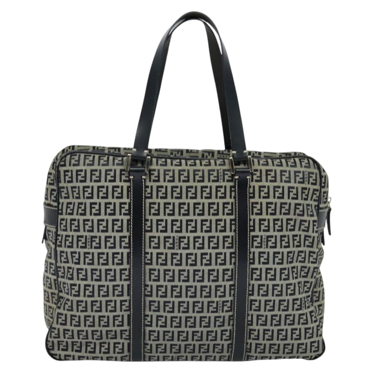 FENDI Zucchino Canvas Hand Bag Navy Silver 114726