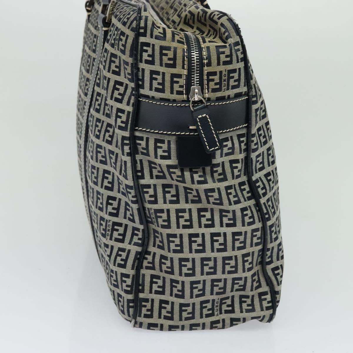 FENDI Zucchino Canvas Hand Bag Navy Silver 114726