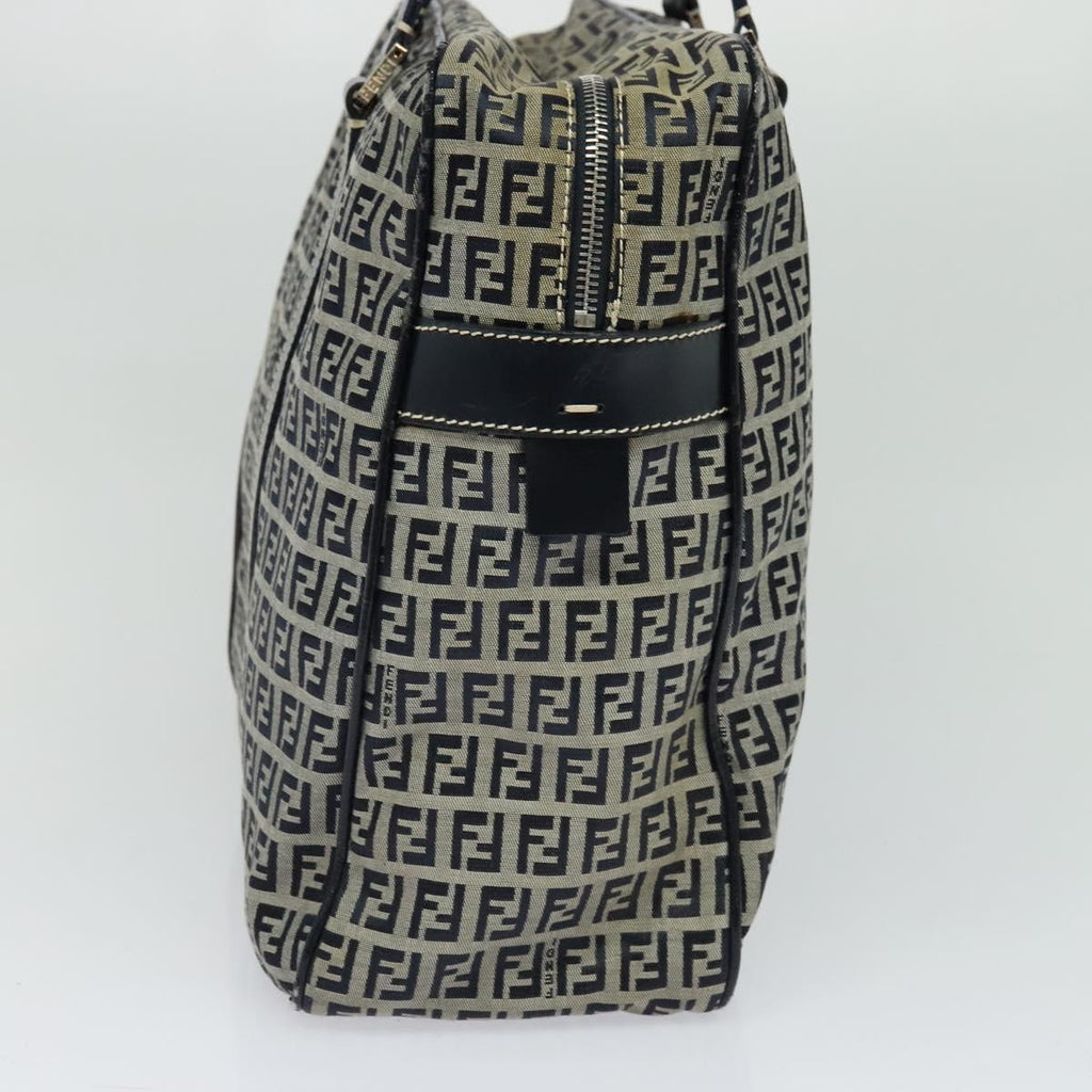 FENDI Zucchino Canvas Hand Bag Navy Silver 114726