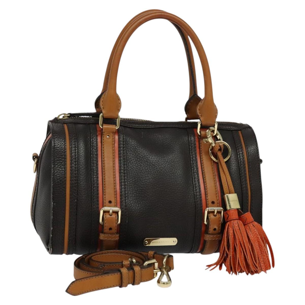 BURBERRY Hand Bag Leather 2way Dark Brown Gold 114741