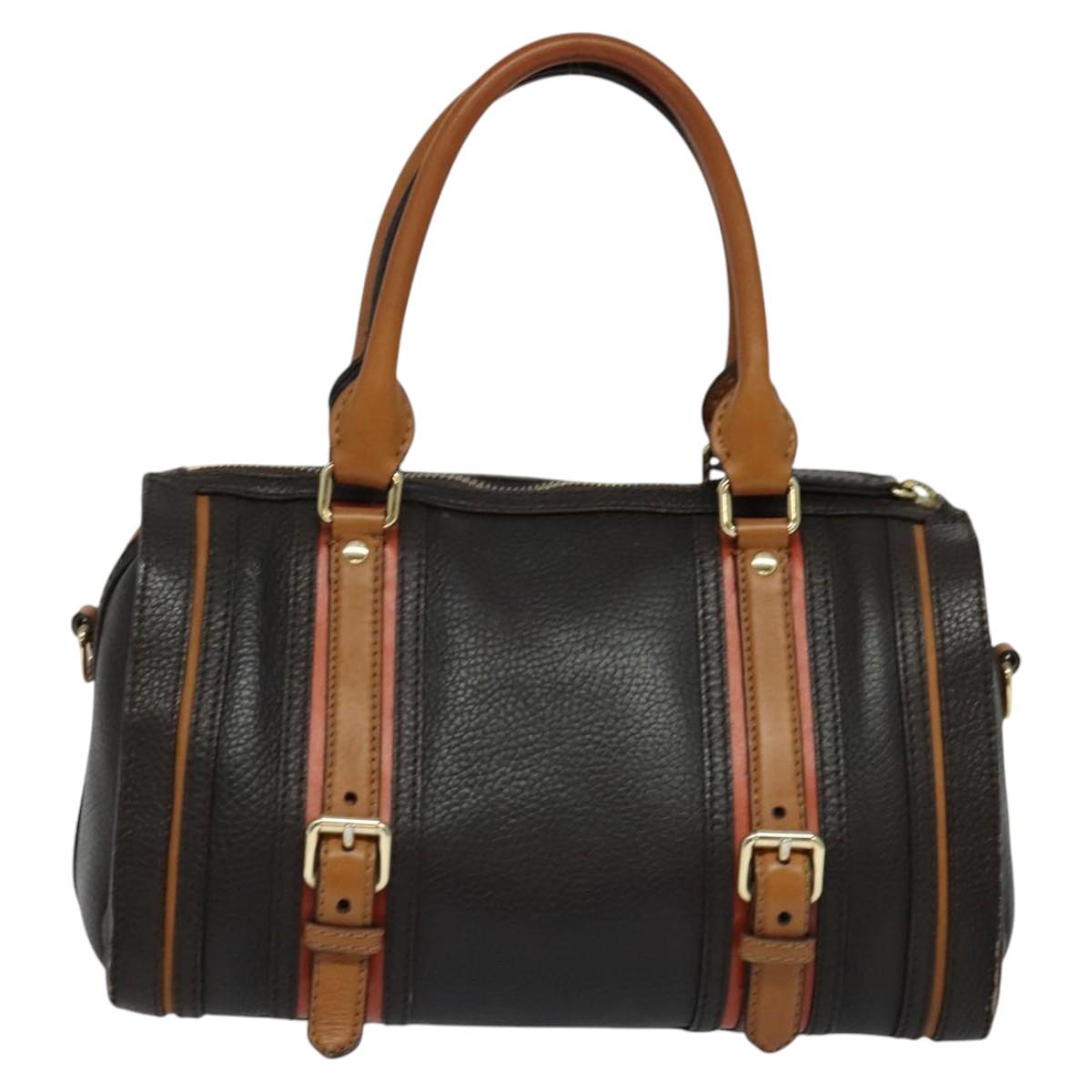 BURBERRY Hand Bag Leather 2way Dark Brown Gold 114741