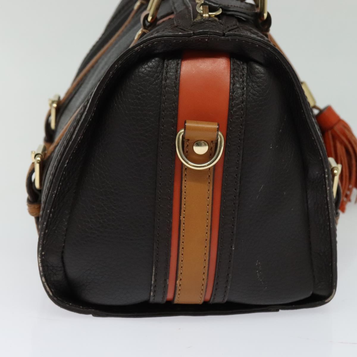 BURBERRY Hand Bag Leather 2way Dark Brown Gold 114741