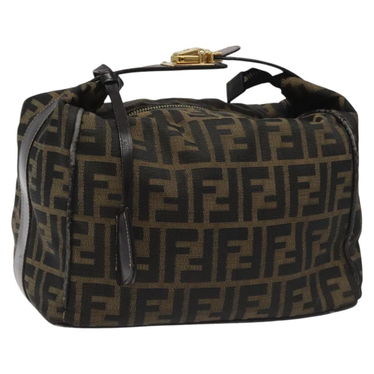FENDI Zucca Canvas Hand Bag Brown Black gold 114781