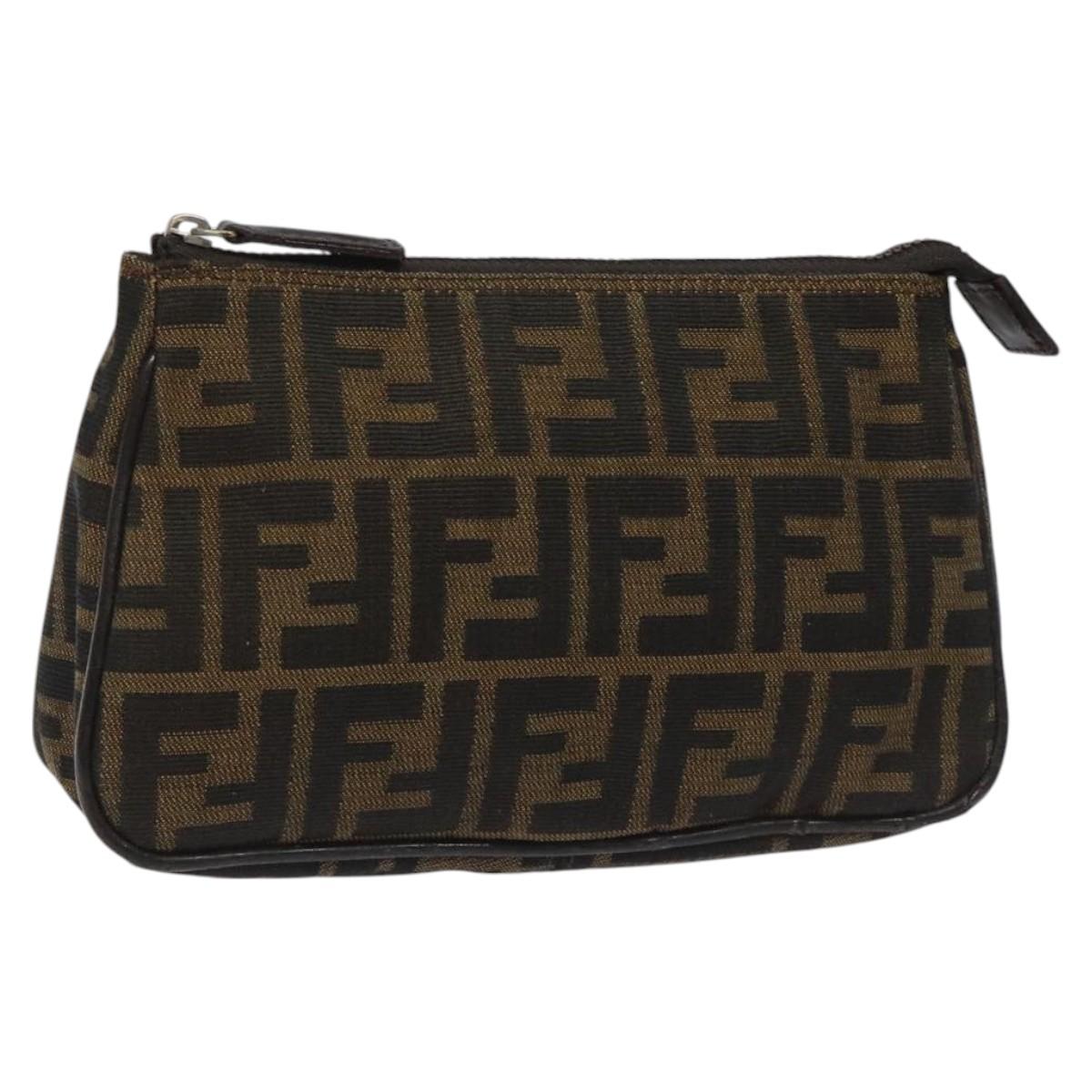 FENDI Zucca Canvas Pouch Brown Black 114794