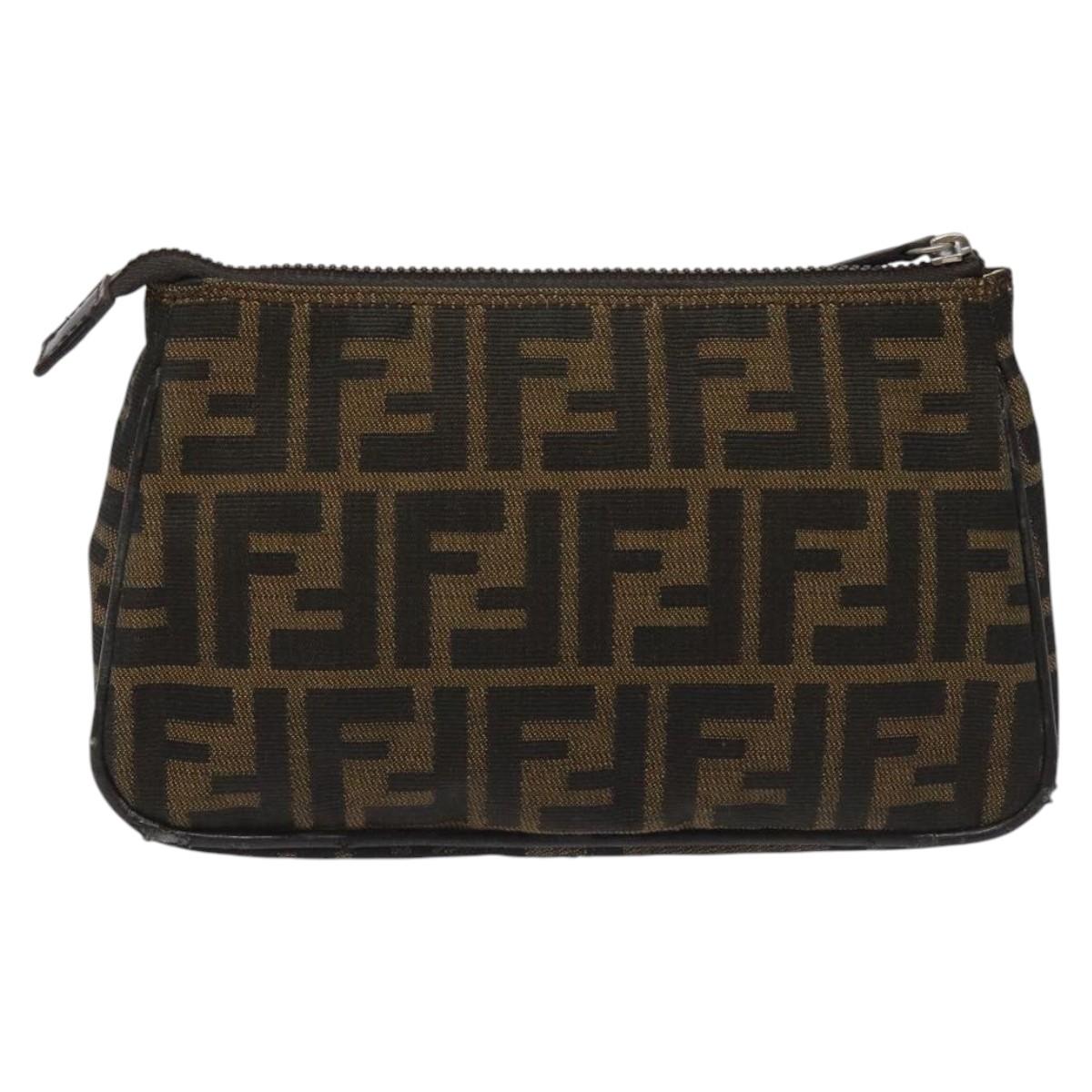 FENDI Zucca Canvas Pouch Brown Black 114794