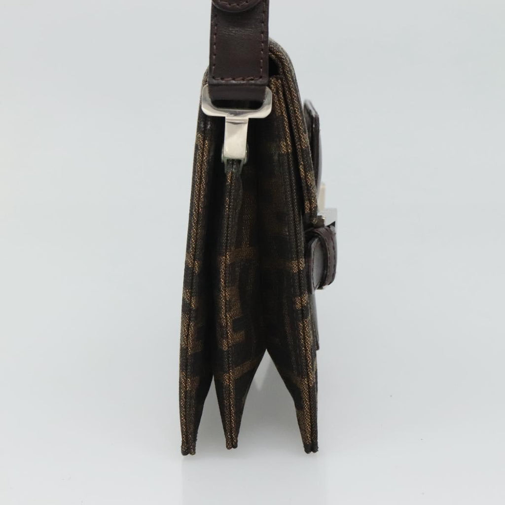 FENDI Zucca Canvas Shoulder Bag Brown Black Silver 114885
